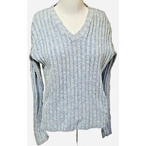 Avalin Sweater V Neck Pullover‎ Long Sleeve Blue Stretch Cotton Large Classic